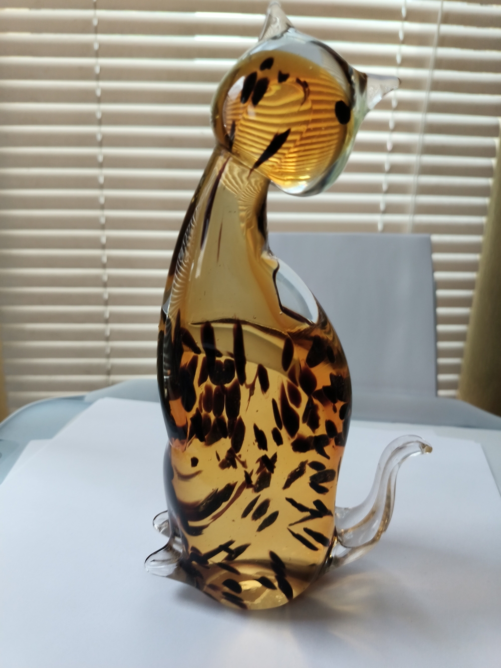 Handblown Amber Glass Cat Figurine - Decorative Home Accent 9 Tall Weighs